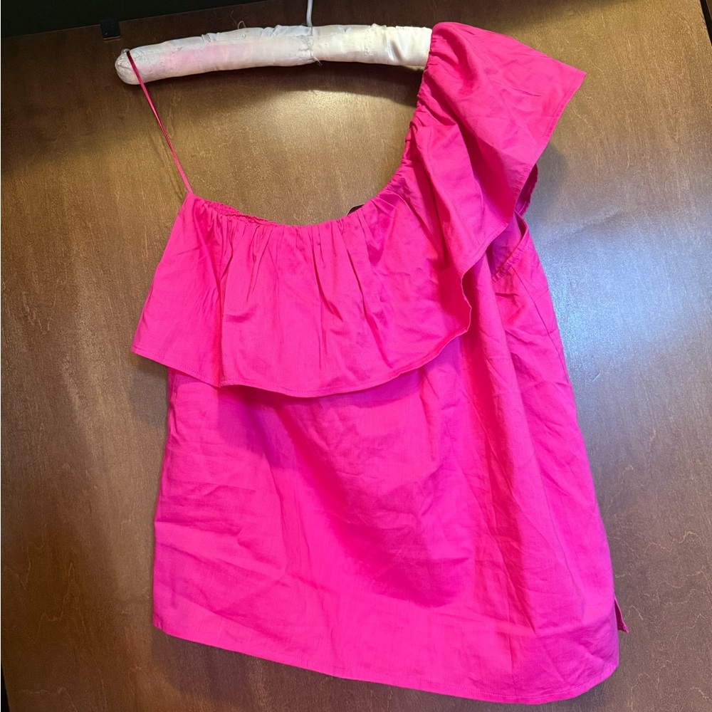 LOFT One-Shoulder Ruffle Camisole — Bright Pink - Picture 2 of 3